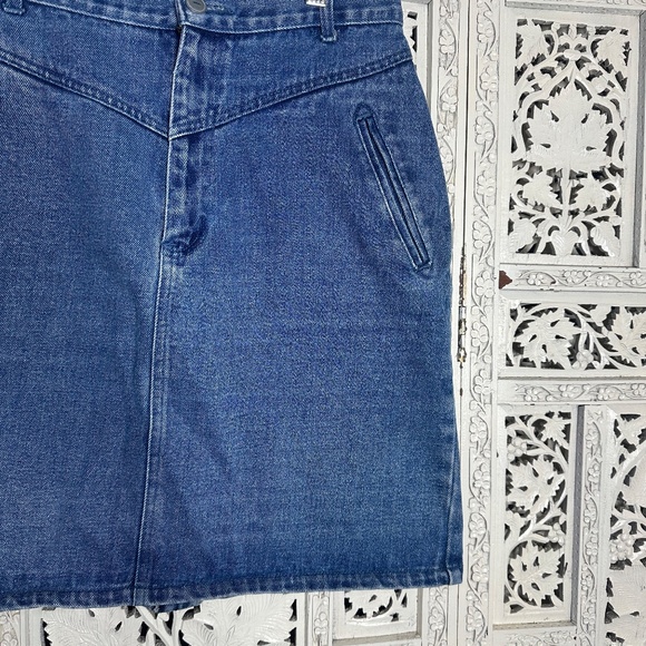 Vintage Retro Medium Wash Western High Waisted Denim Pencil Skirt Sz Medium - Picture 3 of 6